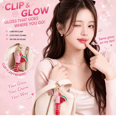 Kimooco Prism Glow Lip Oil – Fruity Glitter Lip Gloss with Charm Keychain | Moisturizing Shiny Lip Oil