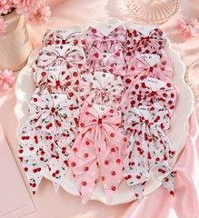 Strawberry & Cherry Print Hair Bows – Cute Boutique Accessories (Dozen Pack)