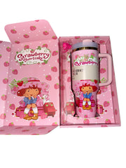 Strawberry Girl Pink Tumbler Gift Set – Cute Travel Cup with Straw & Handle 40 ounce