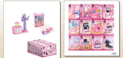 Mini Pink Room Building Block Set – Cute Dollhouse Furniture Toy Collection 12 pieces