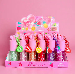 Kimooco Prism Glow Lip Oil – Fruity Glitter Lip Gloss with Charm Keychain | Moisturizing Shiny Lip Oil