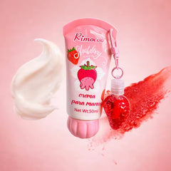 Strawberry Scented Hand Cream with Strawberry Keychain – Cute Moisturizing Hand Lotion Gift