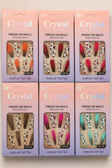 Crystal Collection Press On Nails | Leopard Print Ombre Nails | Coffin Shape Fake Nails | Reusable Artificial Nail Tips | 12 Piece Set